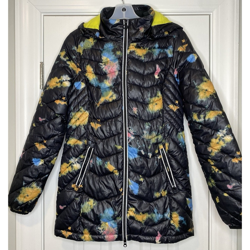 Noize Full-Zip Lightweight Puffer Hooded Jacket Splatter Black Size XS